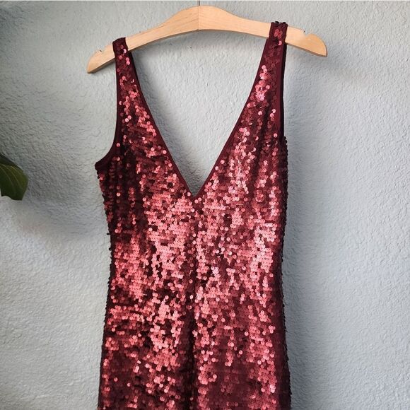 Bcbg maxazria sequins front slit v neck gown dress - Picture 3 of 16